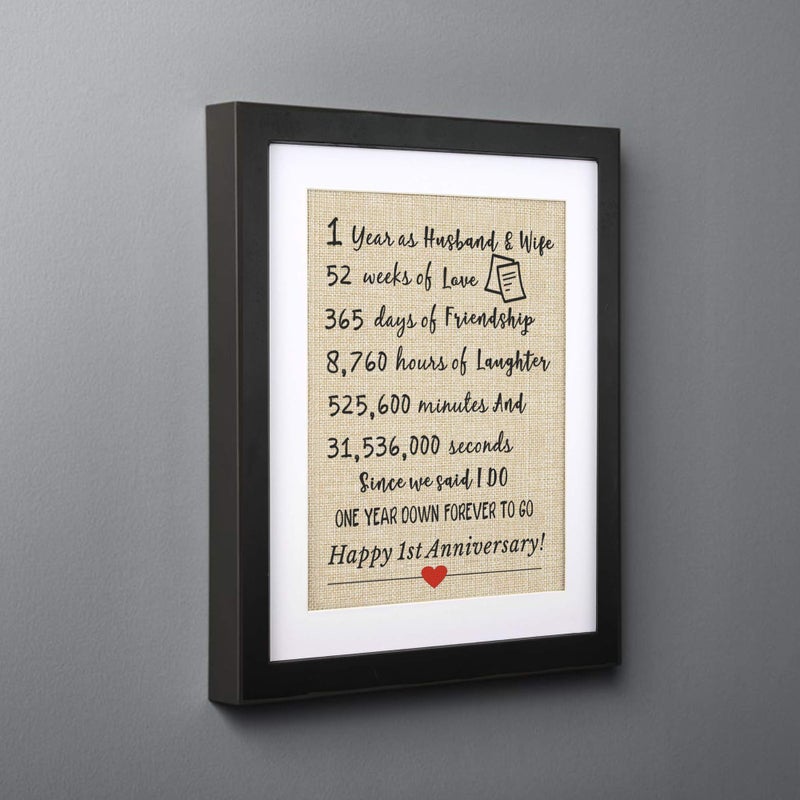 Corfara Framed 1st Anniversary Burlap Print 11" W X 13" H, 1 Year As Husband & Wife, Gifts for Couples 1st Anniversary, First Anniversary for Husband Wife Unique 1st Wedding Anniversary - Image 3
